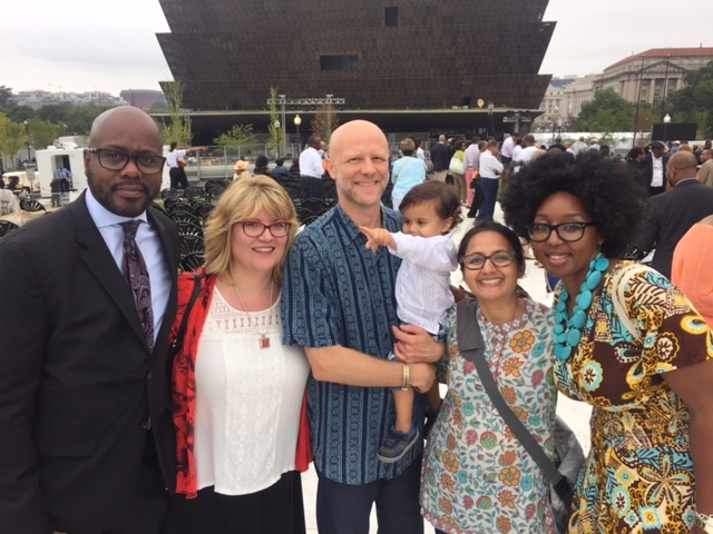 From left to right: Billy Mayfield, Anne Kerns, Mike Englert, his creative and life partner Ambica Prakash (current AIGA DC board member) with their son; and Dian Holton (current AIGA DC board member). (Photo: Dian Holton)