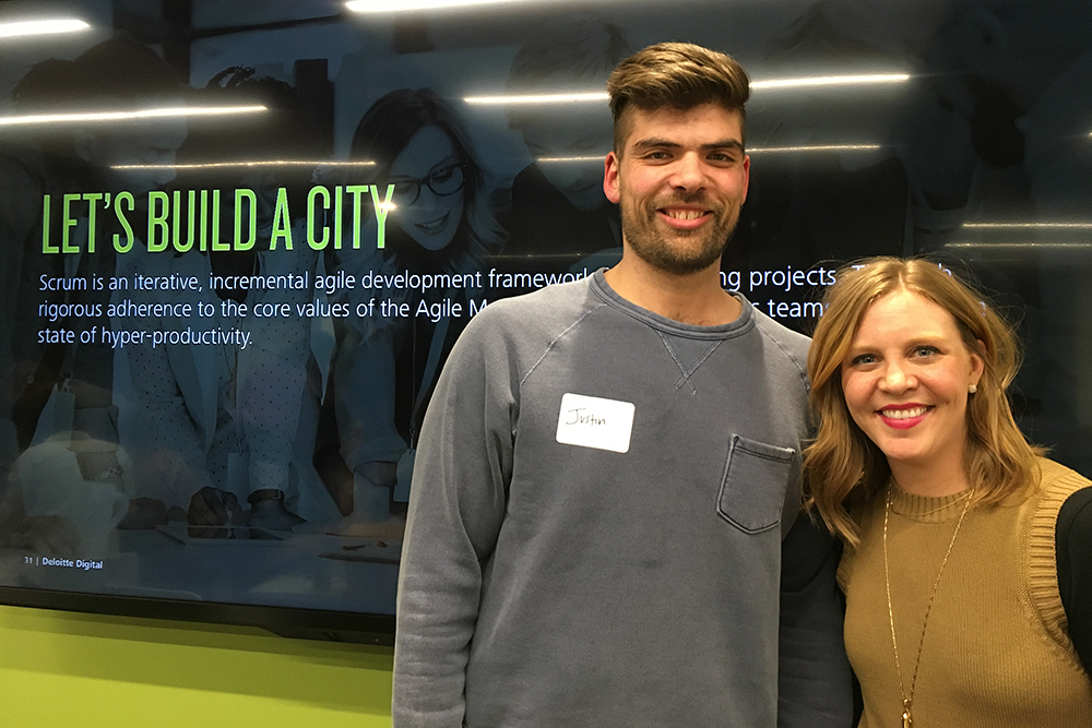 Justin Franks and Lindsey George from Deloitte Digital led the Lego™ City Agile Workshop. Franks and George use the playful bricks to familiarize outside clients with agile and scrum methods.