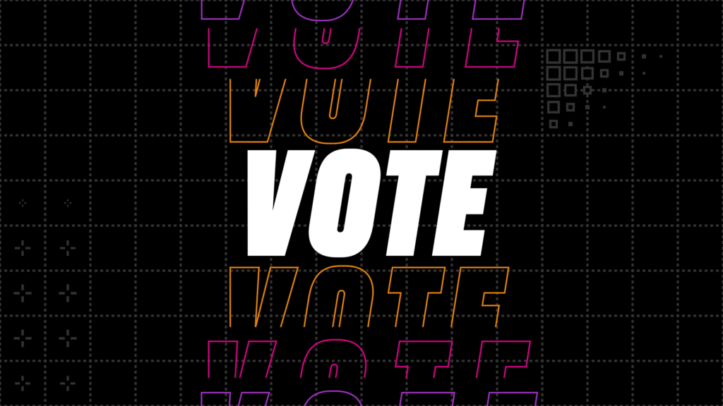 Vote in white text on a black background.