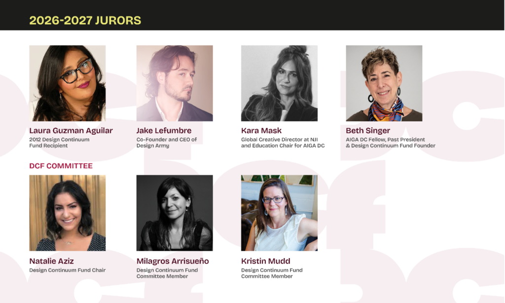 Screenshot of DCF Jurors: Laura Guzman Aguilar, Jake Lefebrue, Kara Mask, Beth Singer.

DCF Committee: Natalie Aziz, Milagros Arrisueño,  Kristin Mudd