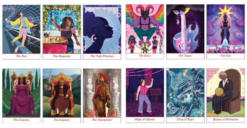 A selection tarot cards from the Community & Connection Pocket Tarot deck